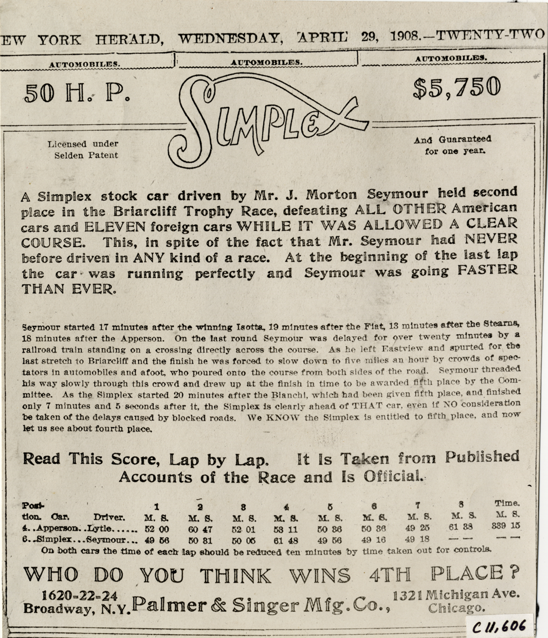 Advertisement for Simplex automobile