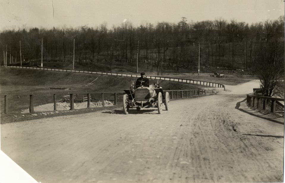 Driver in racecar, 1908 Briarcliff Trophy Race