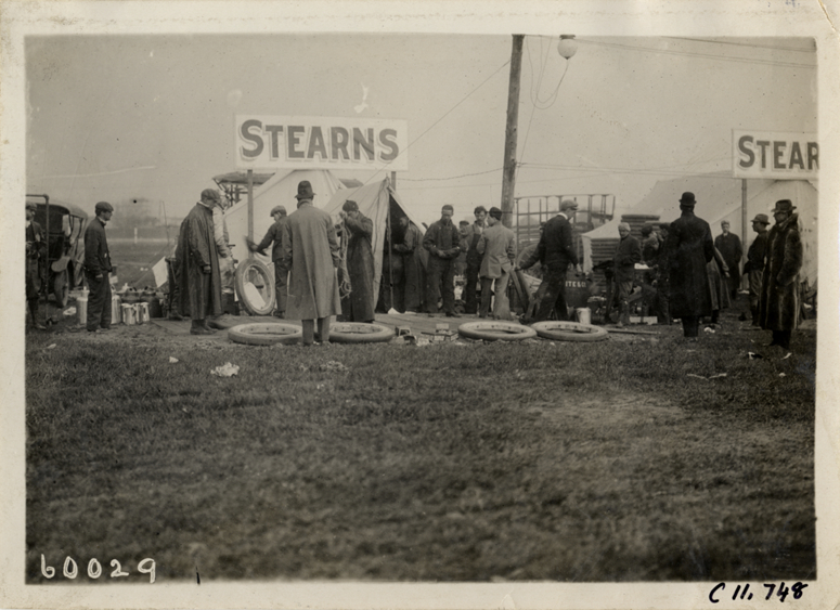 Men in front of Stearns tent, 1909 Brighton Beach races