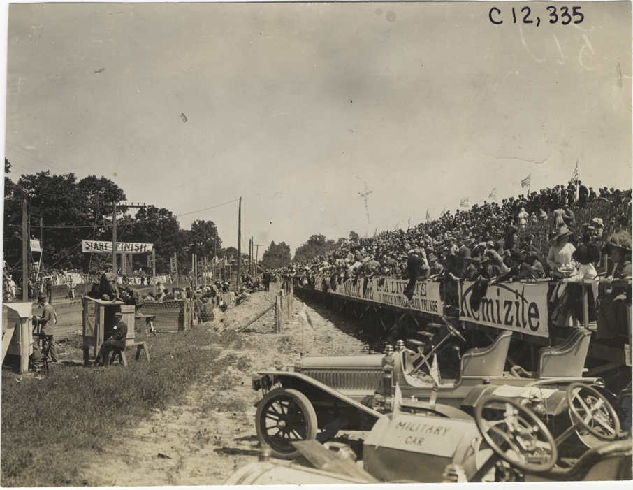 Spectators in stands, 1909 Crown Point races