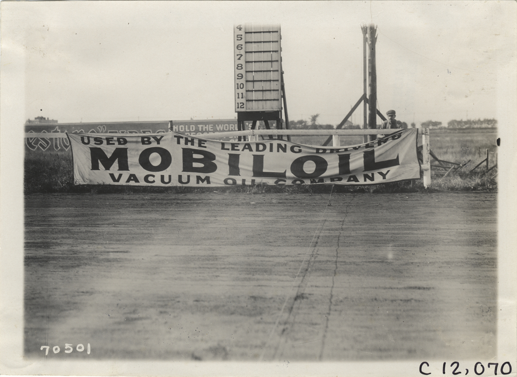 Mobiloil banner, 1911 Brighton Beach races