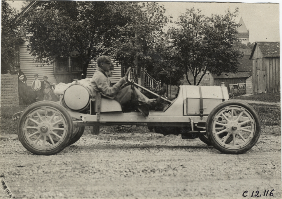 Joseph Matson and passenger in Chalmers-Detroit racecar, 1909 ...