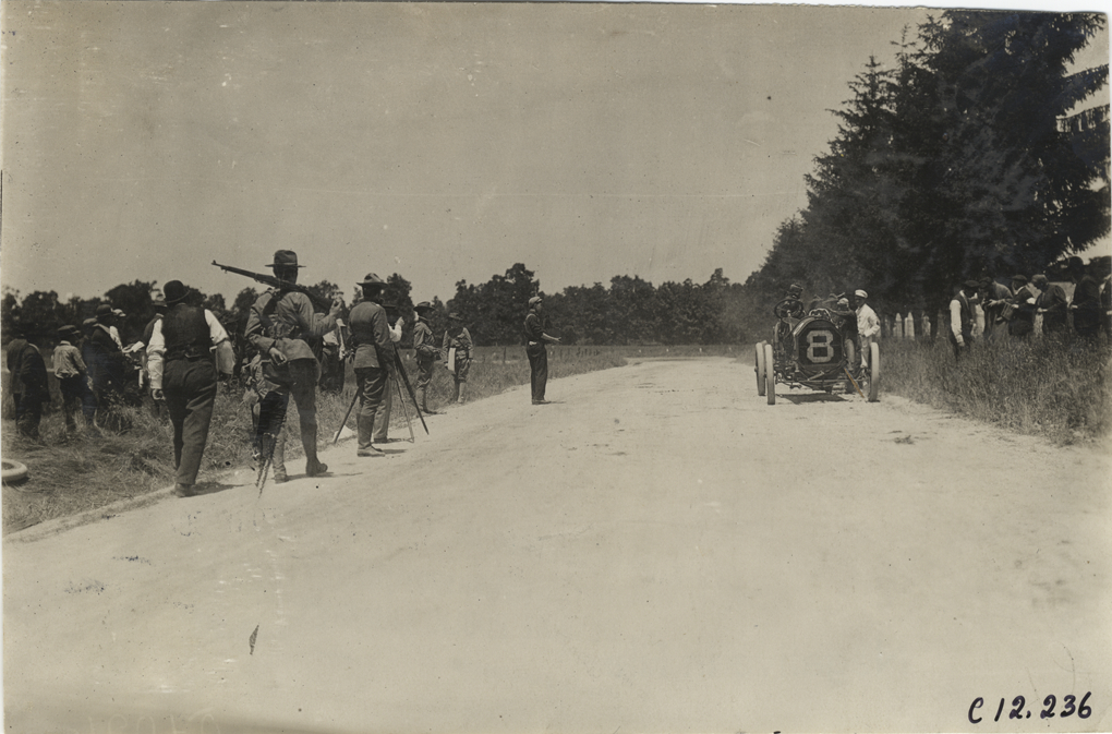 Racecar parked on side of road, 1909 Crown Point races