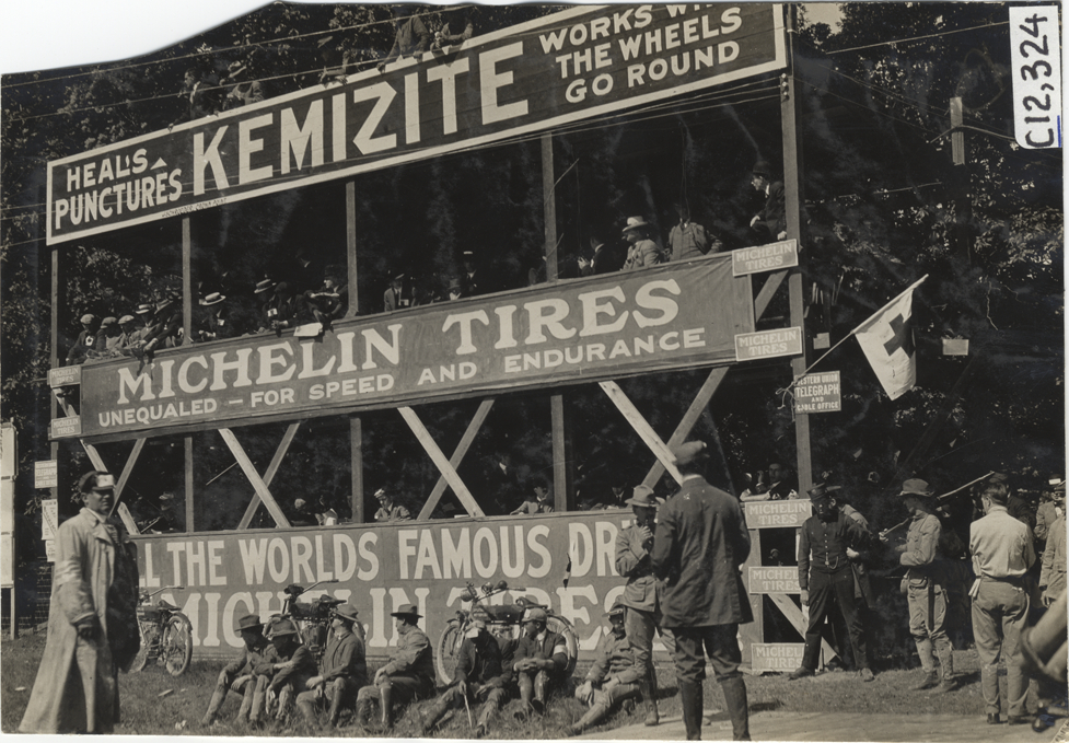 Advertising banners on stands, 1909 Crown Point races