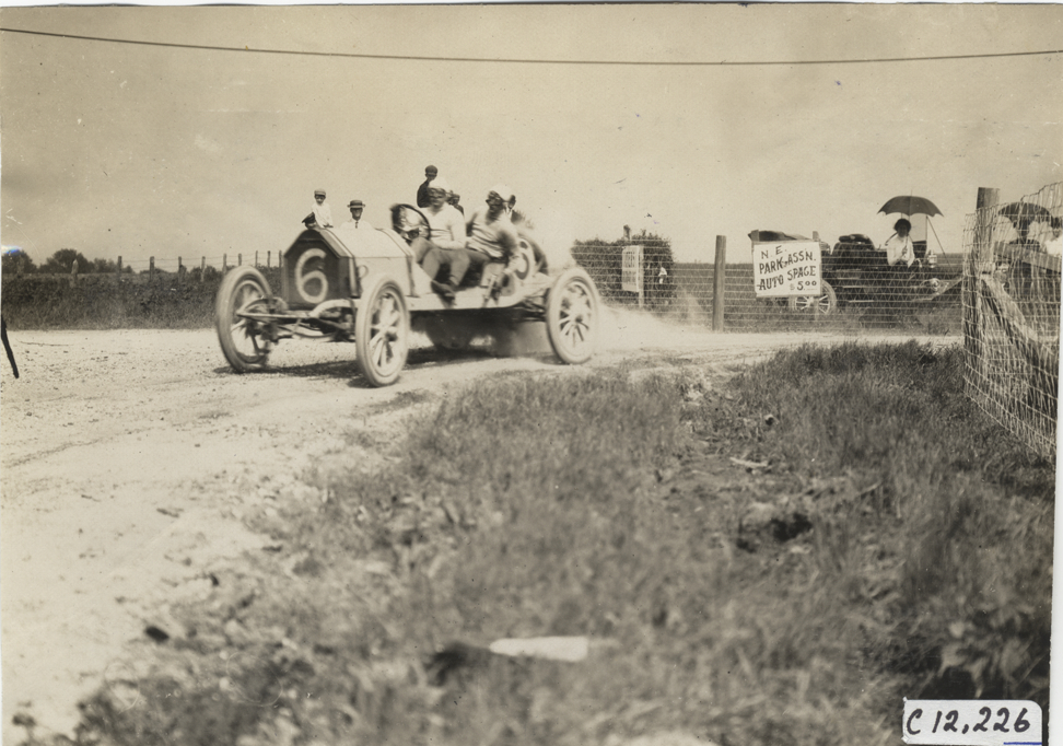 Adolph Monsen driving Marion racecar, 1909 Crown Point races