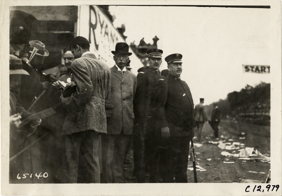Racing officials and police officers, 1910 Fairmount Park races