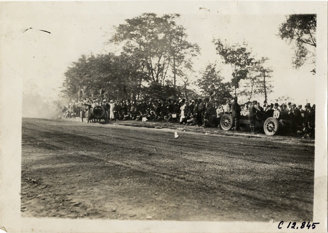 Racecar parked on roadside, 1909 Fairmount Park races