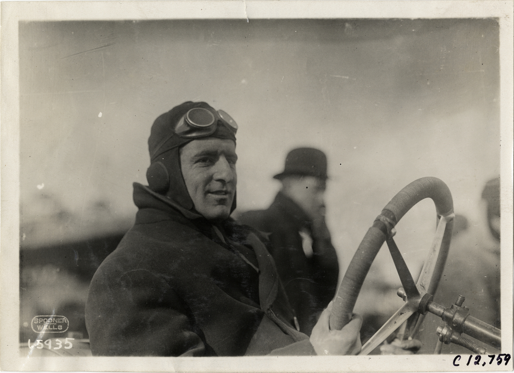 A.C. Dove in racecar, 1910 Empire City races