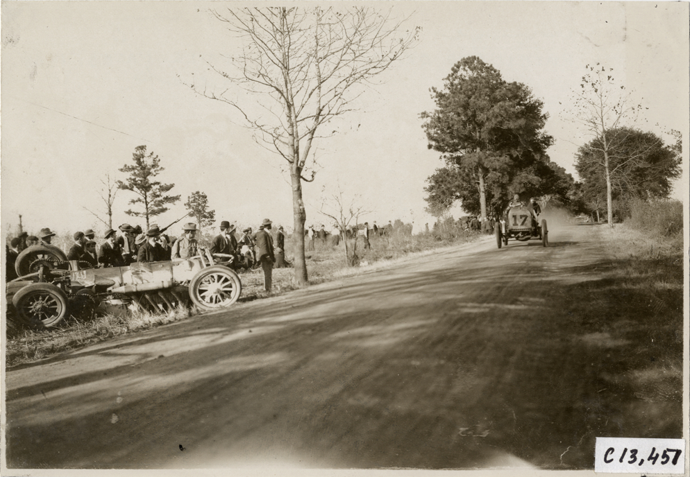Henri Fournier and passenger in Itala racecar, 1908 Grand Prize races