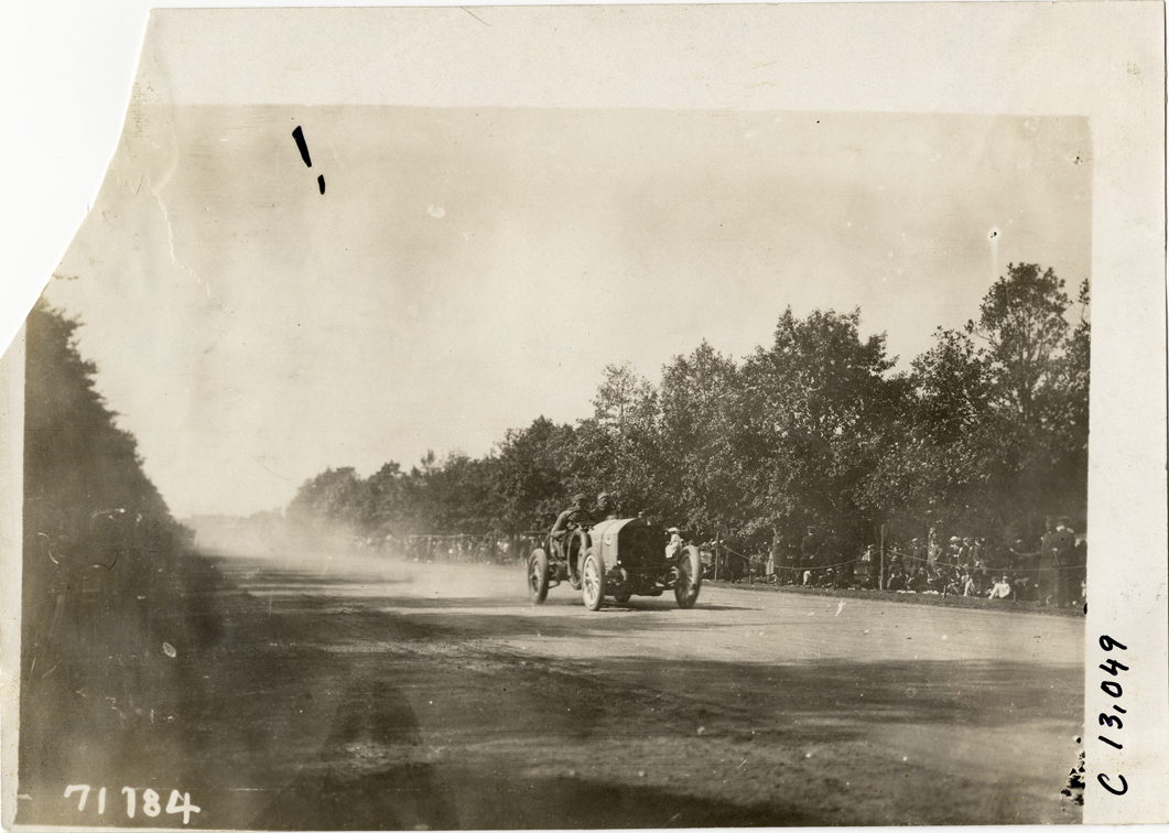 Erwin Bergdoll and passenger in Benz racecar, 1911 Fairmount Park races
