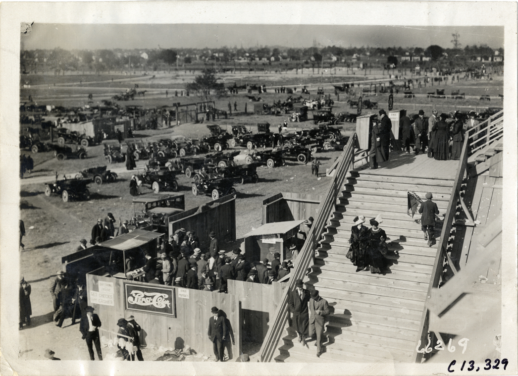 Scene near grandstand, 1910 Grand Prize races