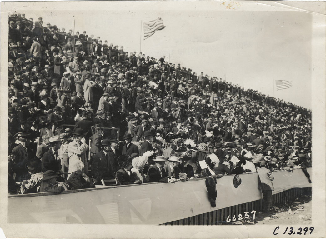 Spectators in grandstand, 1910 Grand Prize races