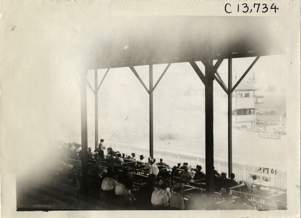Spectators in grandstand, 1910 Indianapolis races