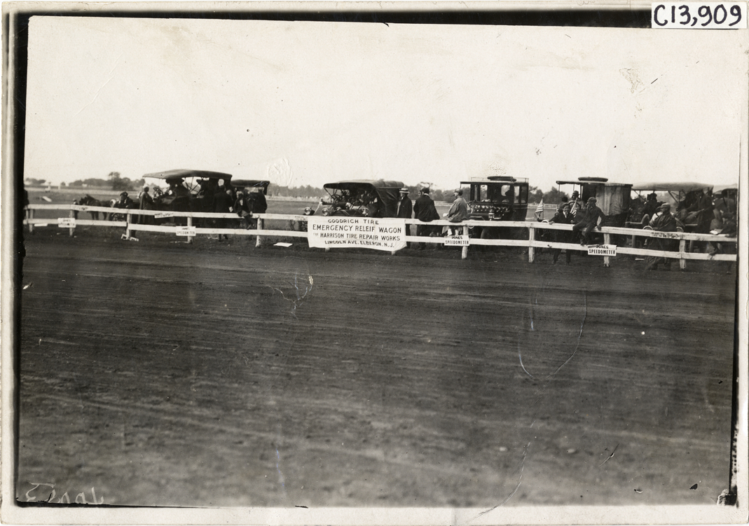 Banner on railing, 1908 Long Branch races