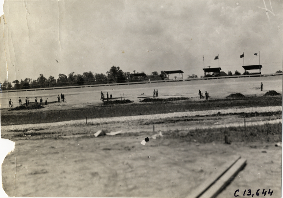 Men repairing track surface, 1909 Indianapolis races