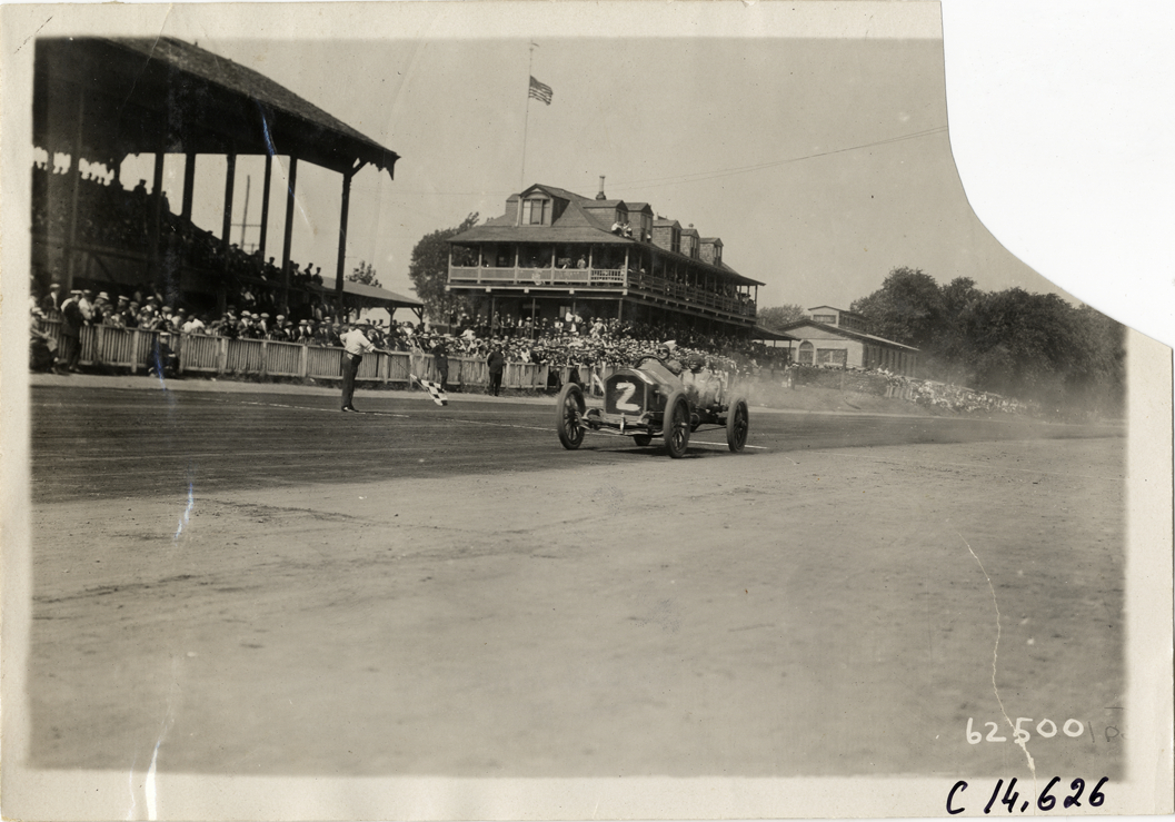 Harvey Ringler driving Pullman racecar, 1910 Point Breeze races
