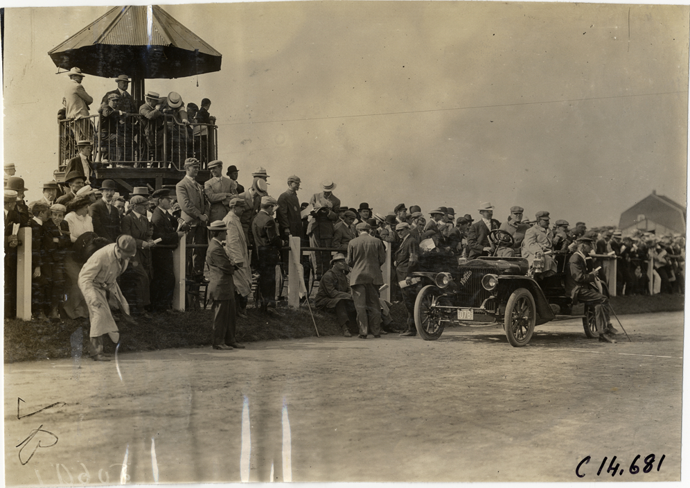 Officials in White automobile, 1909 Readville races