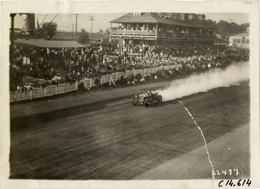 C.C. Fairman driving Kline Kar racecar, 1910 Point Breeze races