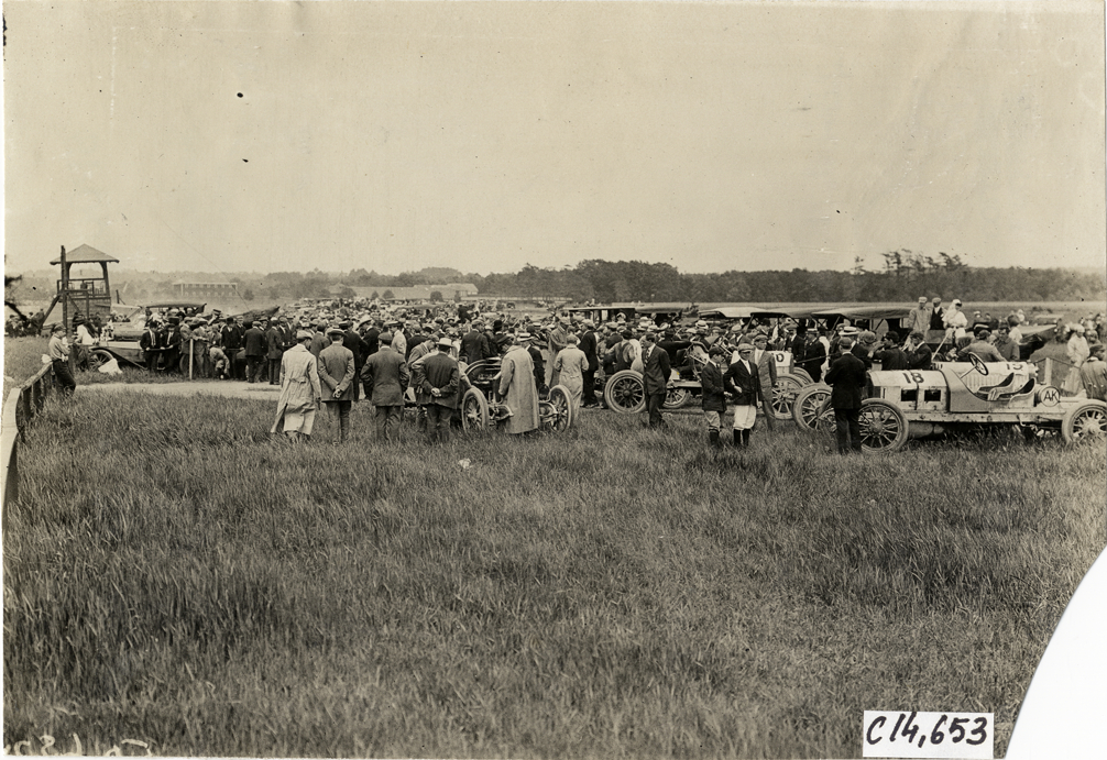 Spectators with automobiles, 1909 Readville races