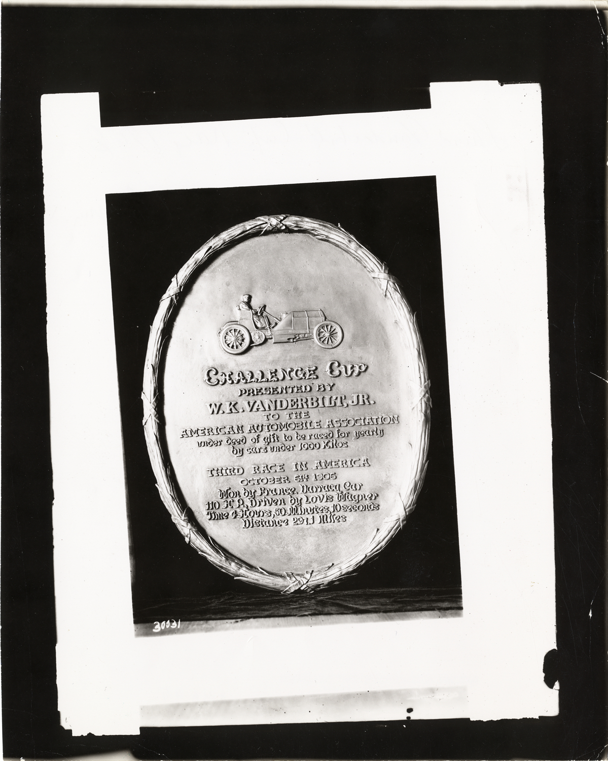 Tiffany bronze plaque, 1906 Vanderbilt Cup races