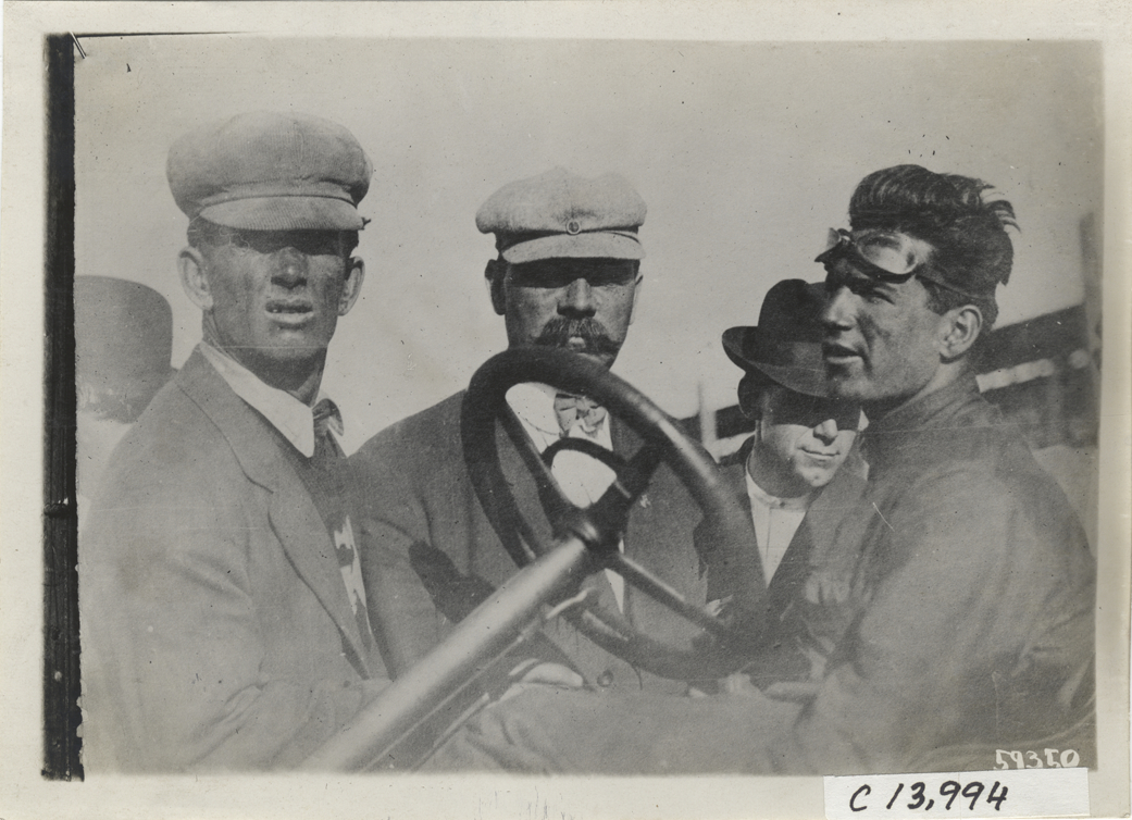 Driver in racecar, 1910 Los Angeles races