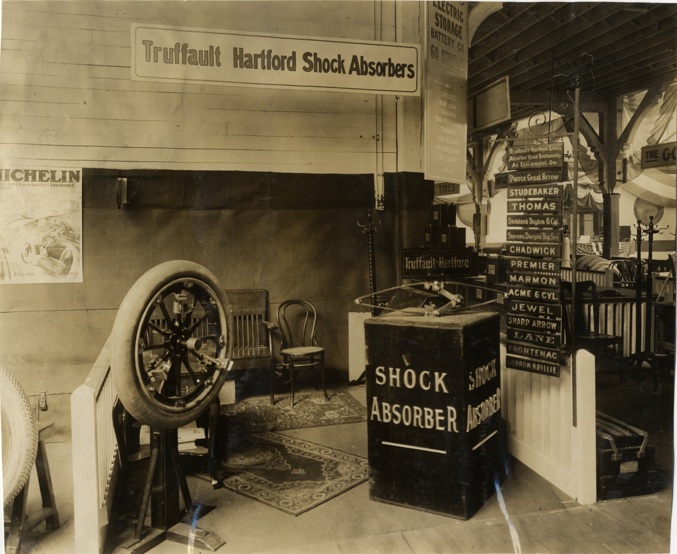 Truffault-Hartford shock absorbers exhibit, 1909 Boston Auto Show