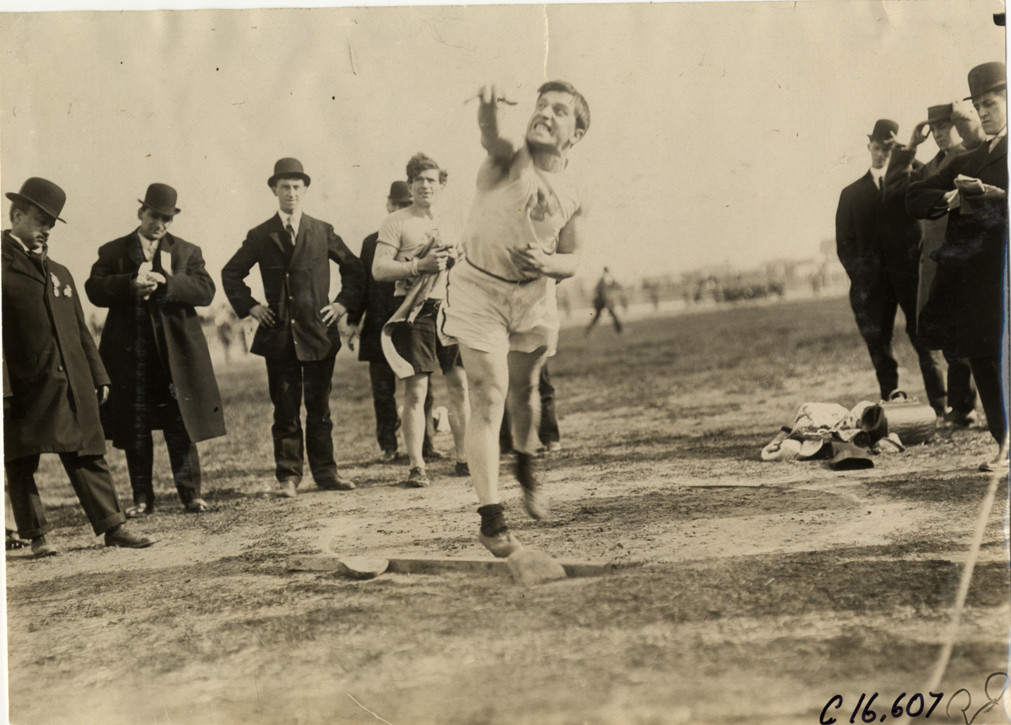 Athlete competing in shot put