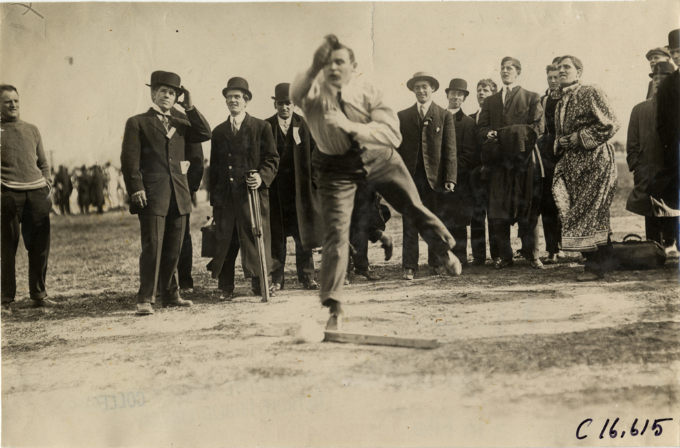 Athlete competing in shot put