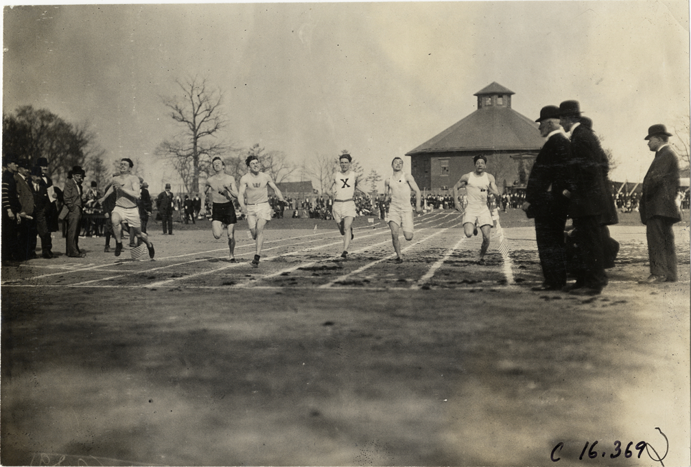 Runners in race at track meet