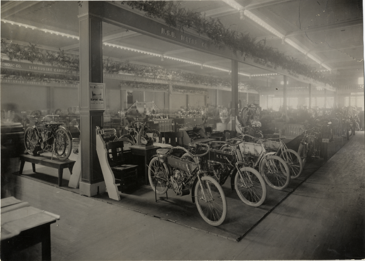 NSU motorcycles on exhibit, 1909 Chicago Auto Show