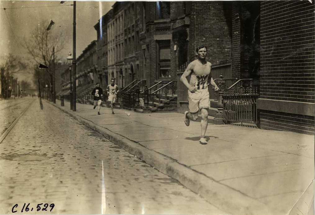 Runners competing in marathon race