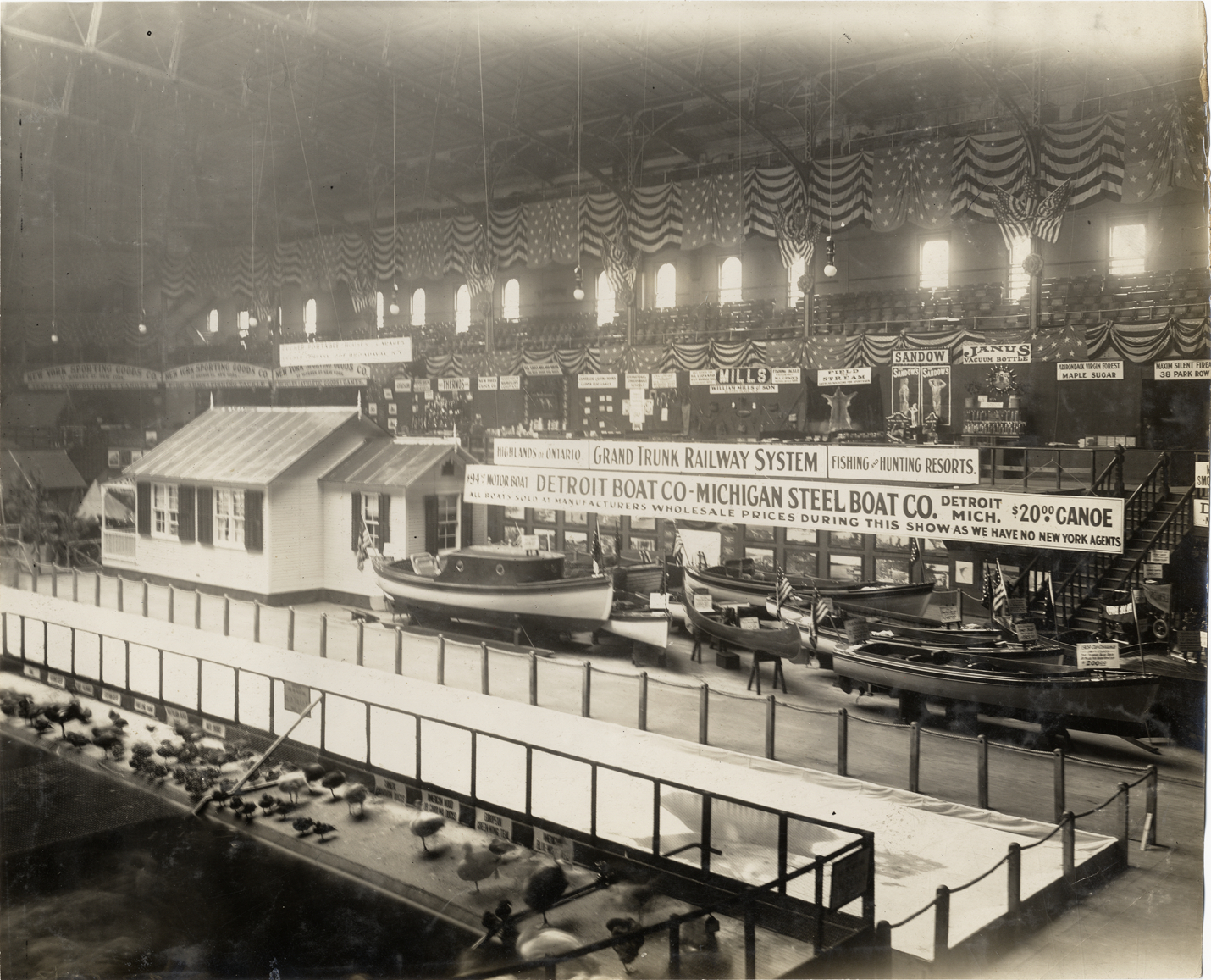 Detroit Boat Company and Michigan Steel Boat Company exhibit, 1909 Sportsman's Show
