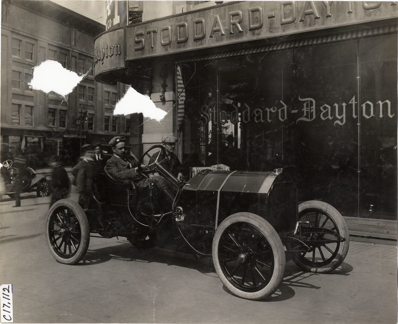 Driver and passenger in 1908 Stoddard-Dayton racecar | DPL DAMS