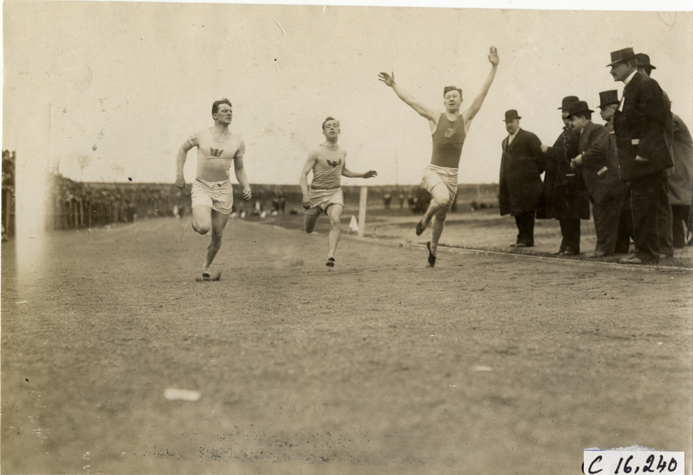 Runners competing in race at track and field event during the 1909 New Jersey Marathon