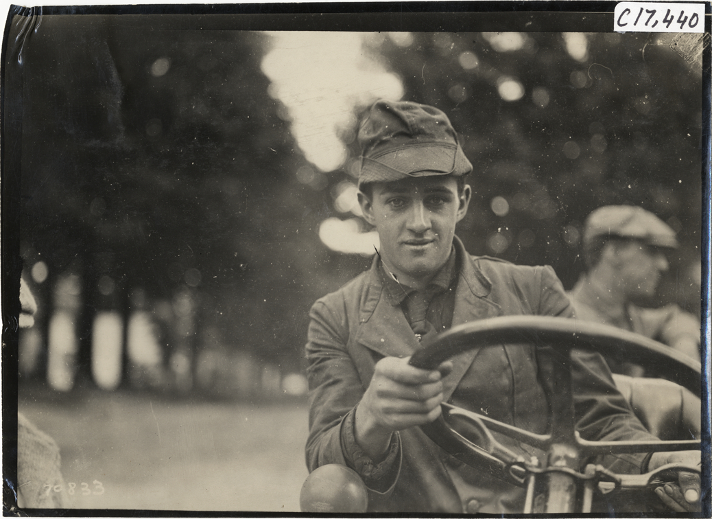 Driver in automobile, 1911 Buffalo Reliability Run
