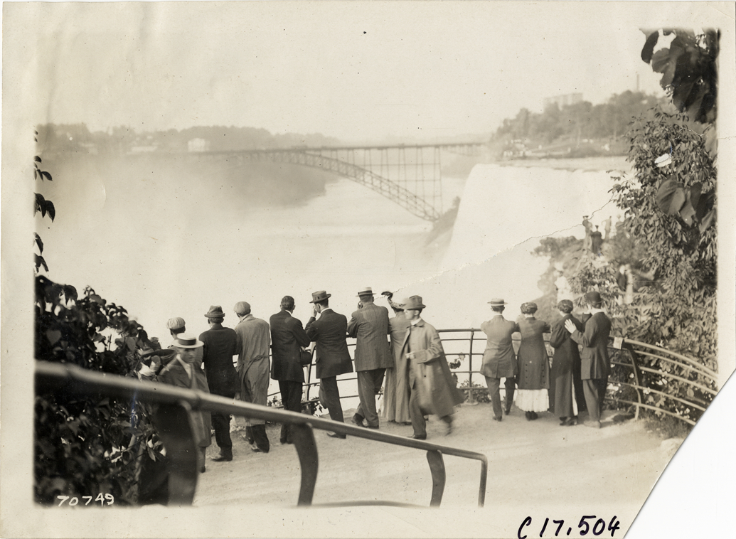 Tourists on observation deck at Niagara Falls, 1911 Buffalo Reliability Run