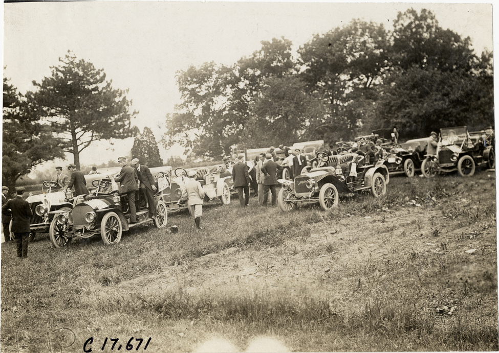 Automobiles parked in field, 1909 Catskill-Berkshire Tour