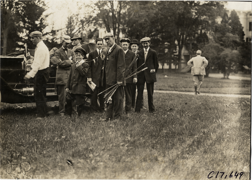 William J. "Senator" Morgan holding fishing rods, 1909 Catskill-Berkshire Tour