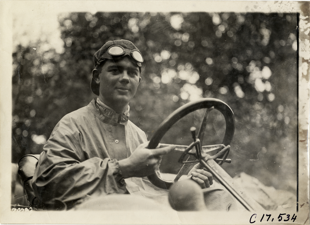 Driver in automobile, 1911 Buffalo Reliability Run