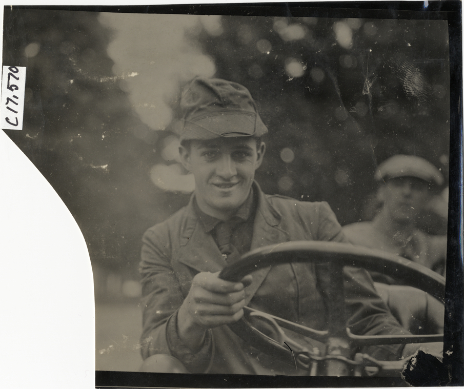 Driver in automobile, 1911 Buffalo Reliability Run