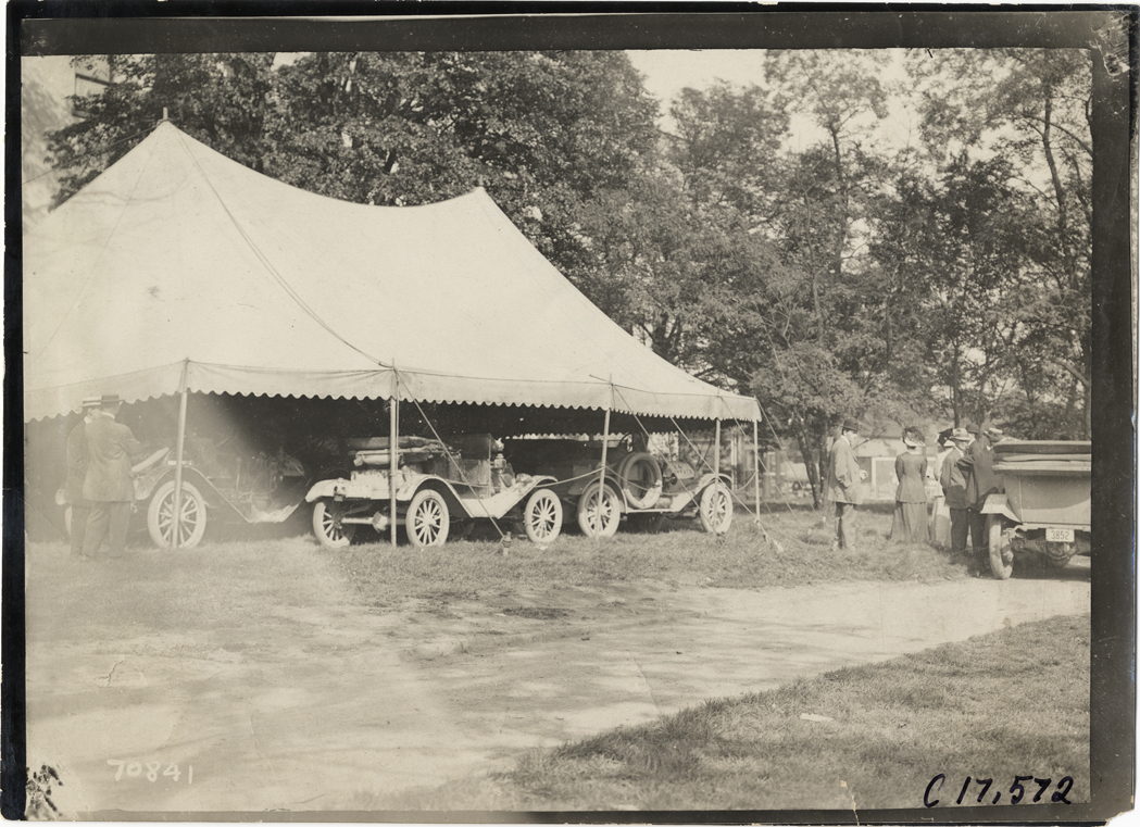 Automobiles under tent, 1911 Buffalo Reliability Run