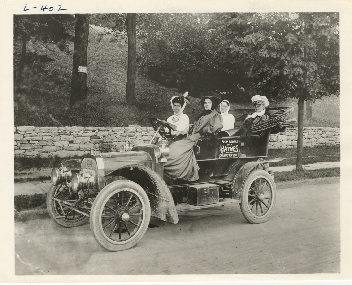 Alice Potter and passengers in Haynes automobile