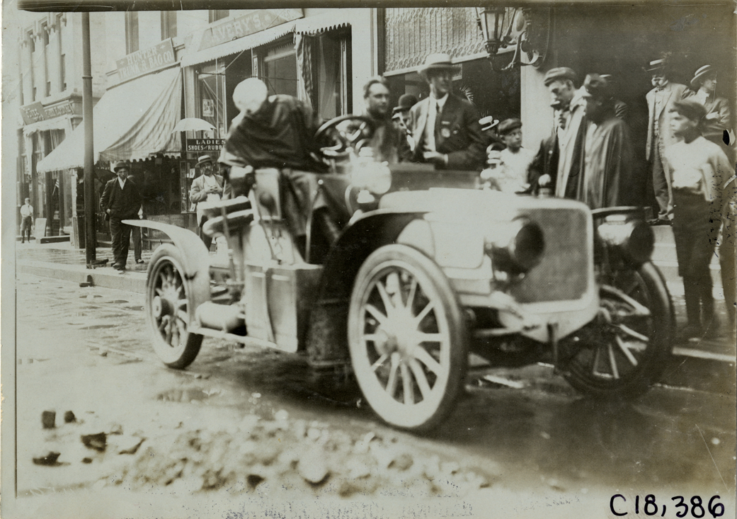 A.W. Church in Decauville automobile, 1905 Glidden Tour