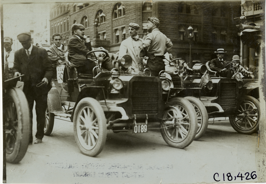 R.E. Olds in Reo automobile, 1905 Glidden Tour