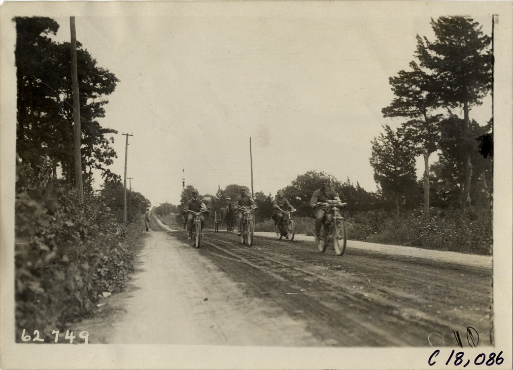 Motorcyclists on rural road, 1910 Federation of American Motorcyclists Endurance Run
