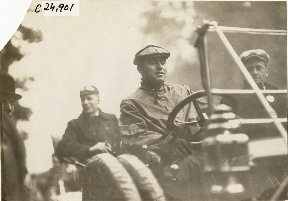 Driver and passengers in automobile, 1909 Hackettstown Endurance Run