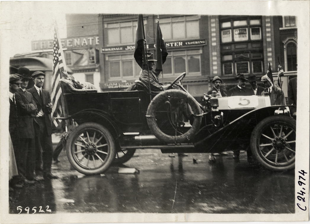 Driver in automobile, 1910 Harrisburg Endurance Run