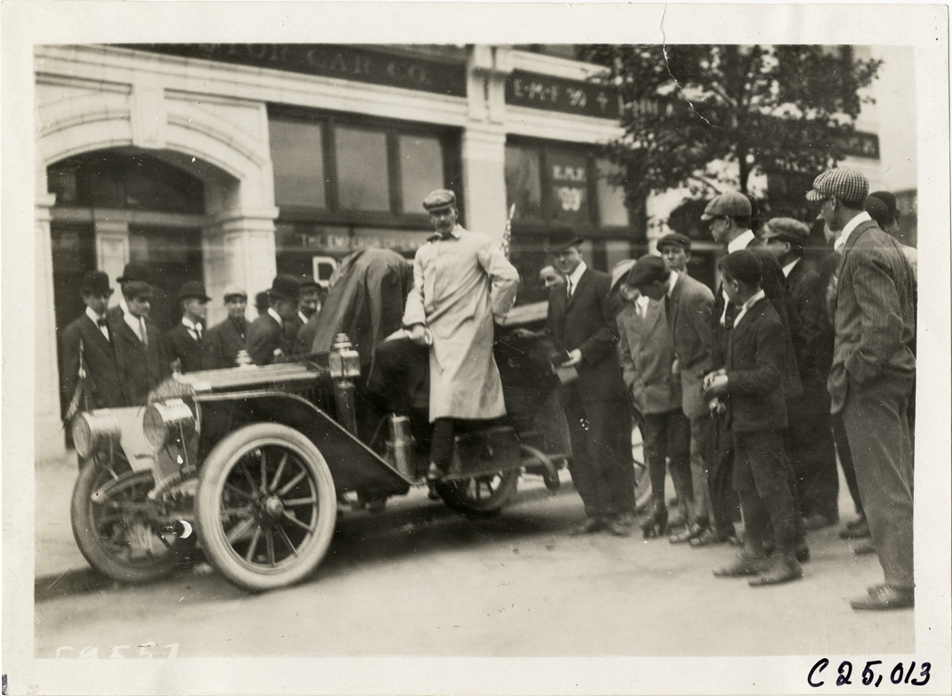 Motorist posing with automobile, 1910 Harrisburg Endurance Run