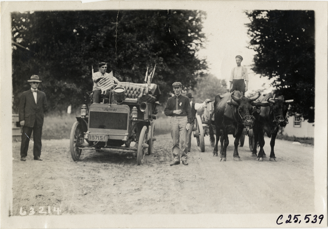 Randolph truck and ox-drawn wagon, 1910 Munsey Historic Tour