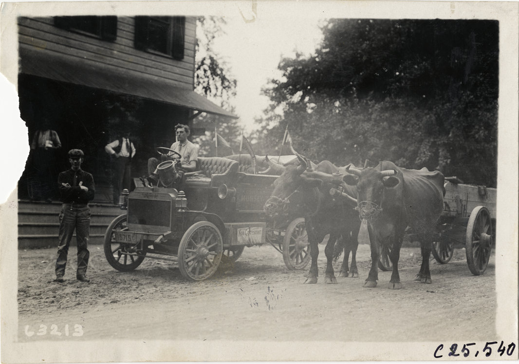 Randolph truck and ox-drawn wagon, 1910 Munsey Historic Tour